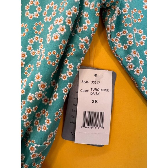 Alexia Admor Amelia Wrap Dress Womens XS Turquoise Daisy Long Sleeve V-Neck NWT - Picture 6 of 11